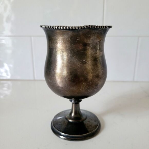 Antique Meriden B Britannia Company 442 Silverplate Floral Etched Goblet Cup Vtg - Picture 10 of 16